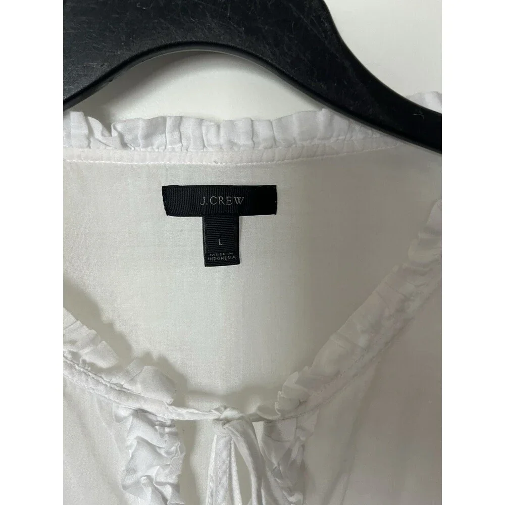 J Crew Womens Airy Popover Shirt White Gauzy V Neck Ruffle Pocket L
